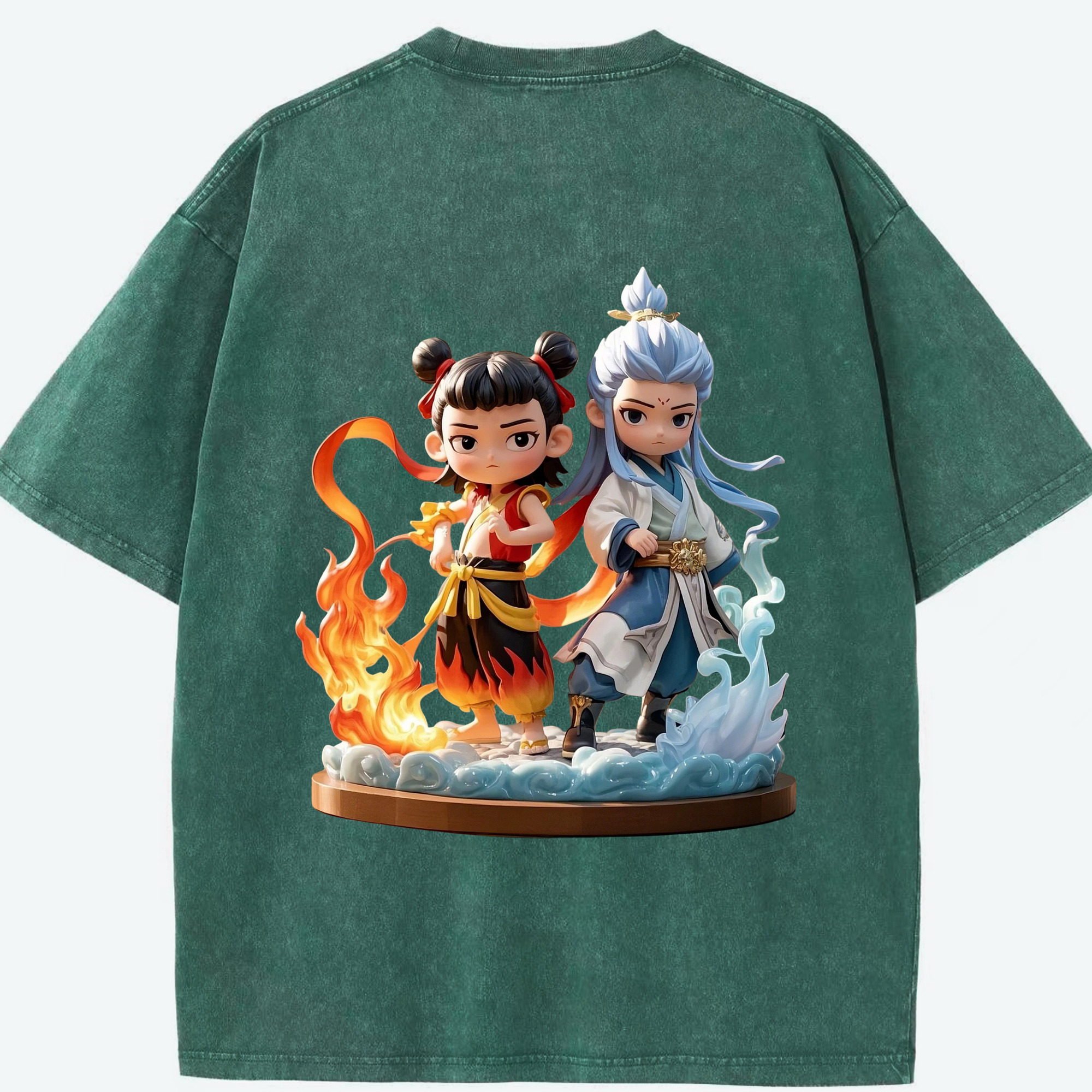 （画像用） Ne Zha 2 ナタ 魔童の大暴れ 綿100% ヴィンテージ風 半袖Tシャツ（背面プリント）
